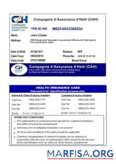 Printable Haiti health insurance card example